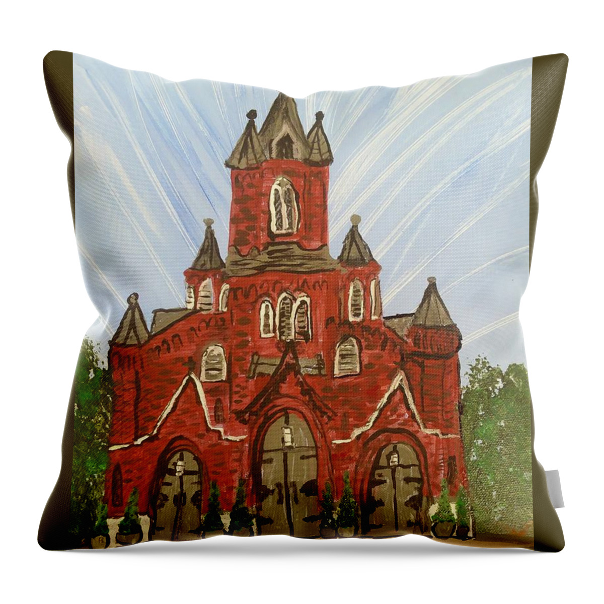 St. Landry Church Throw Pillow featuring the painting St. Landry Church by Seaux-N-Seau Soileau