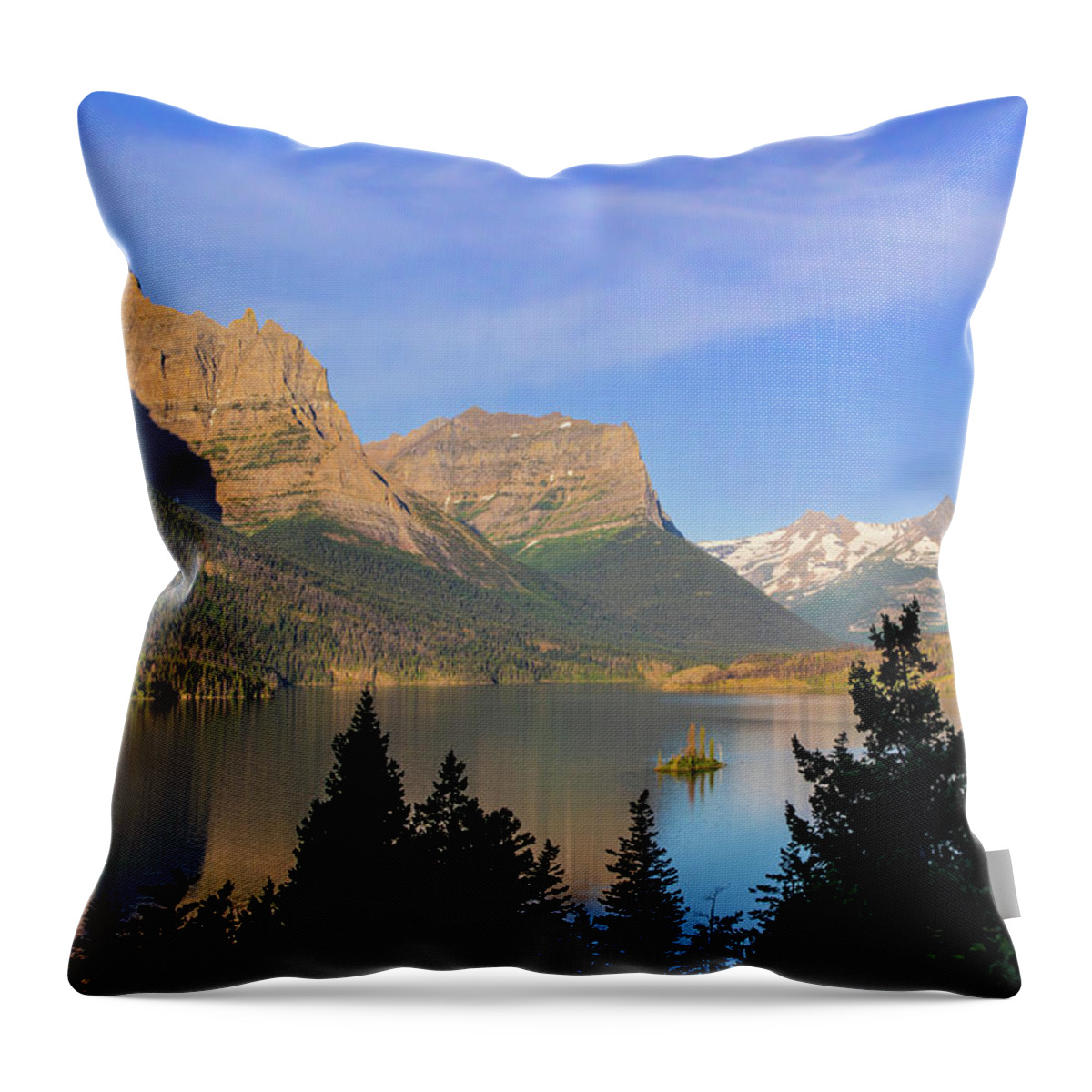 Glacier National Park Throw Pillow featuring the photograph St. Mary Lake Calm Morning by Jack Bell