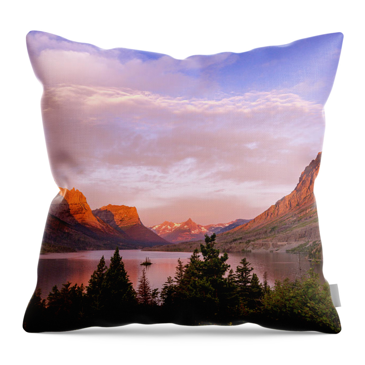 Glacier National Park Throw Pillow featuring the photograph St. Mary Lake Dawn by Jack Bell