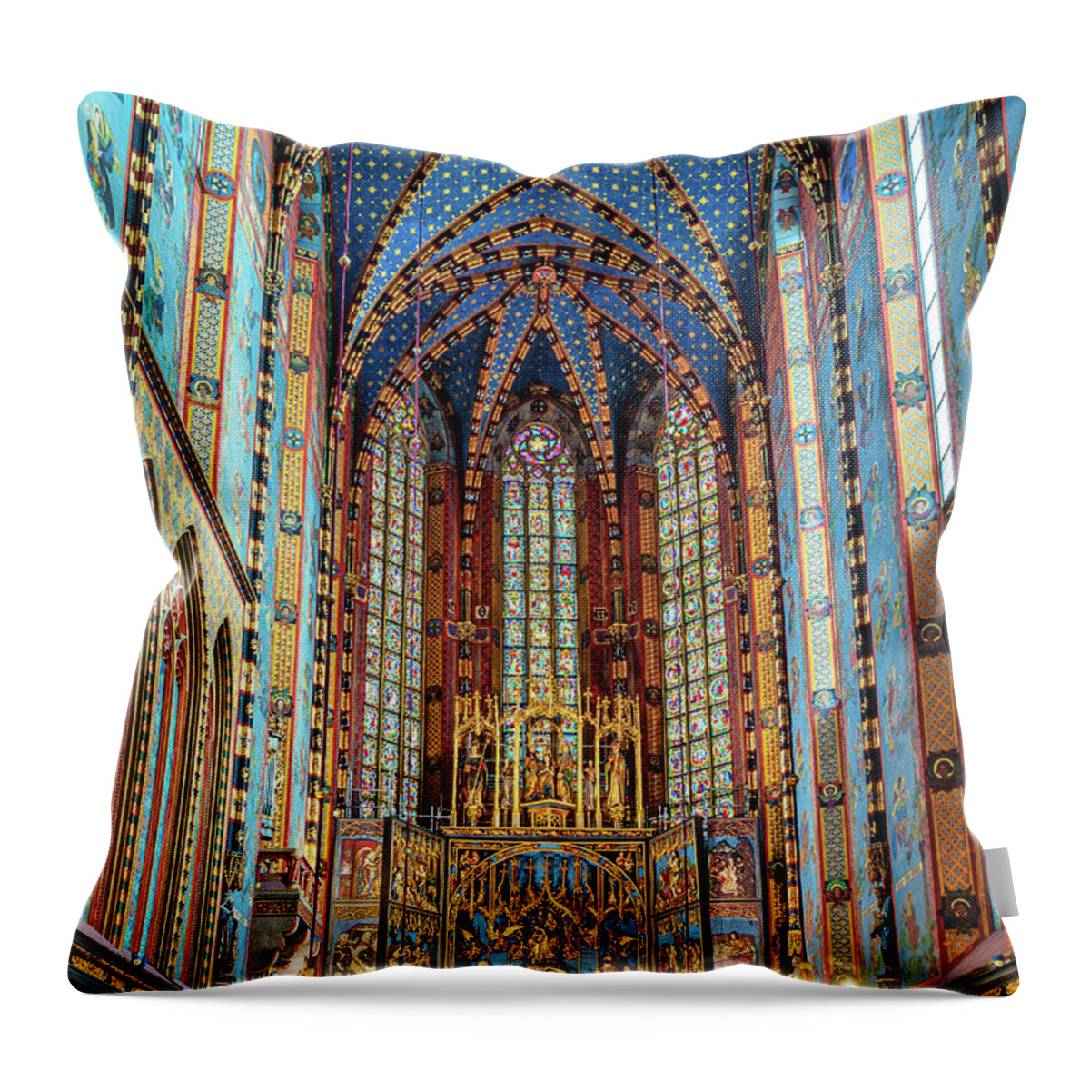 4x3 Throw Pillow featuring the photograph St Mary's Basilica, Krakow, Poland by Mark Llewellyn