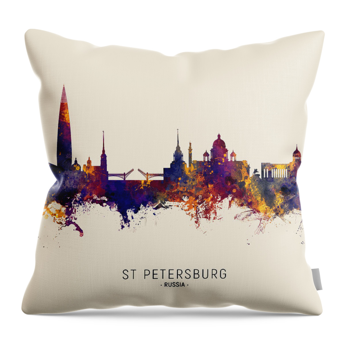 St Petersburg Throw Pillow featuring the digital art St Petersburg Russia Skyline #33 by Michael Tompsett