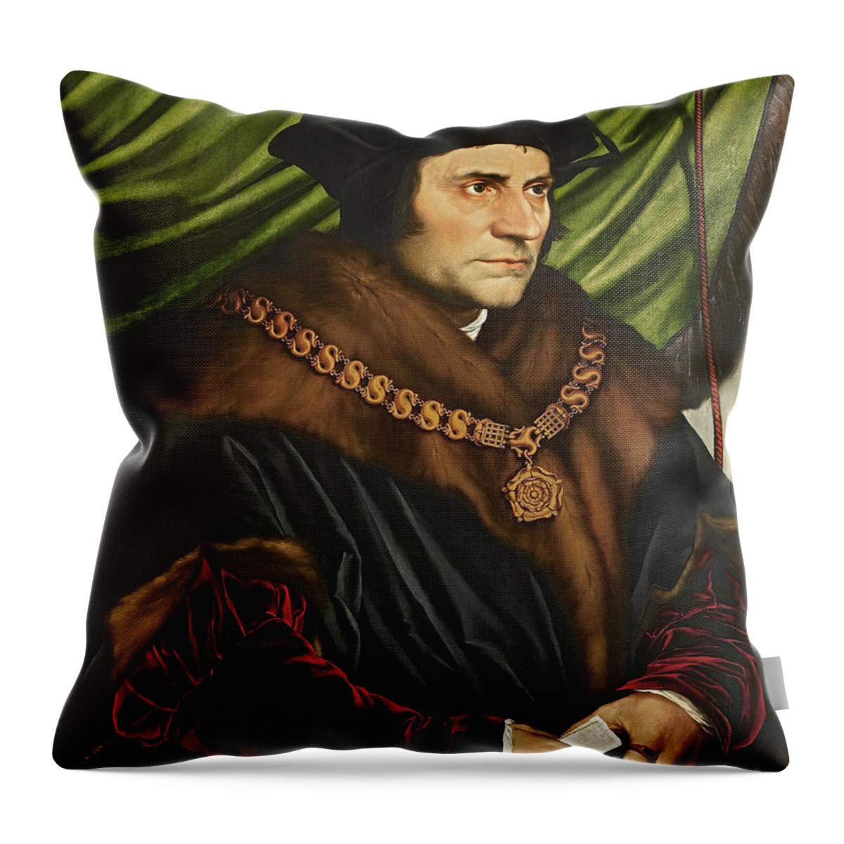 St. Thomas More Throw Pillow featuring the painting St. Thomas More - CZORE by Hans Holbein the Younger