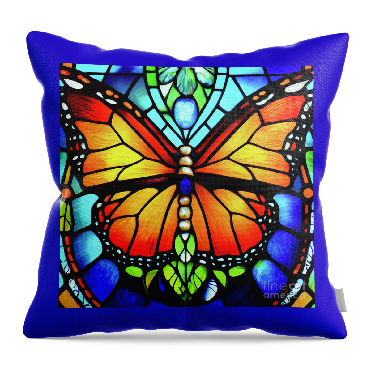 Stained Glass Monarch Throw Pillow featuring the glass art Stained Glass Monarch by Tina LeCour