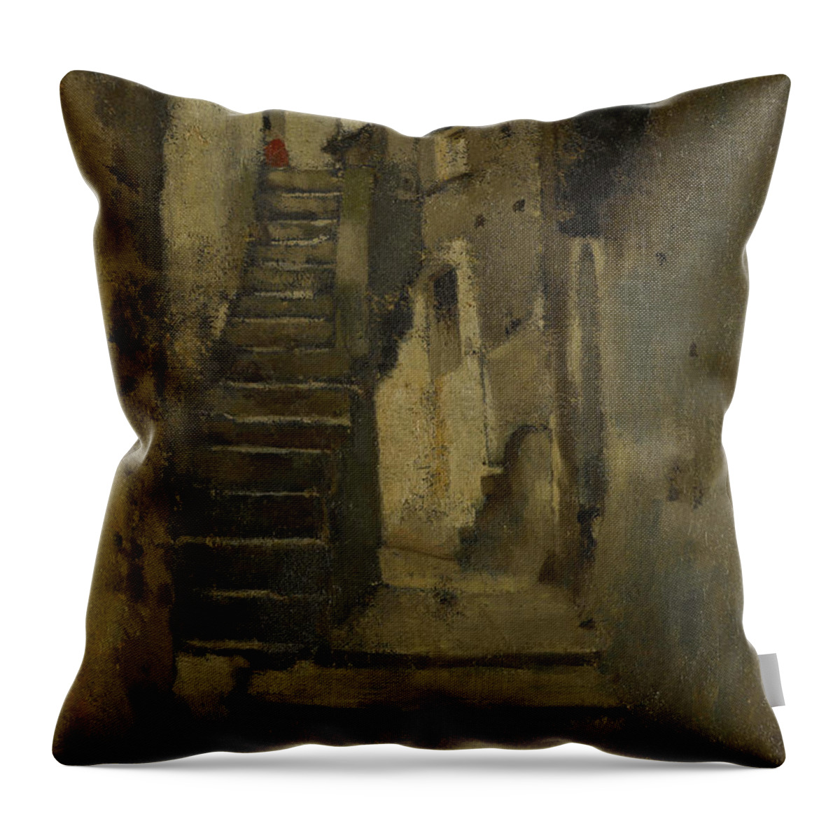 19th Century Painters Throw Pillow featuring the painting Staircase in an Alley in Rome by Jean-Jacques Henner
