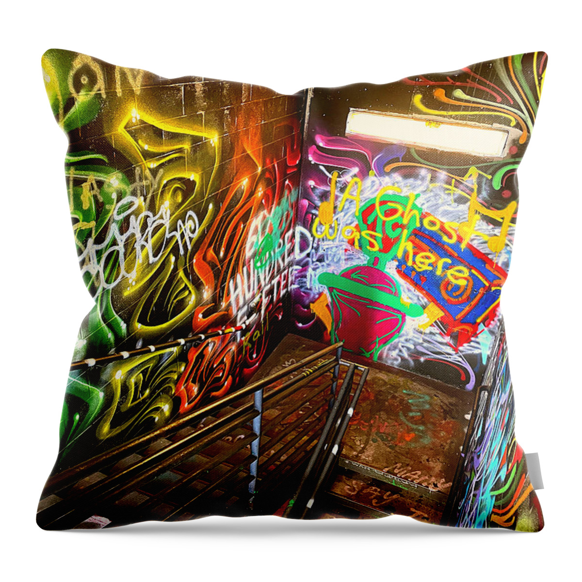 Graffiti Throw Pillow featuring the photograph Stairway Entertainment by Lee Darnell