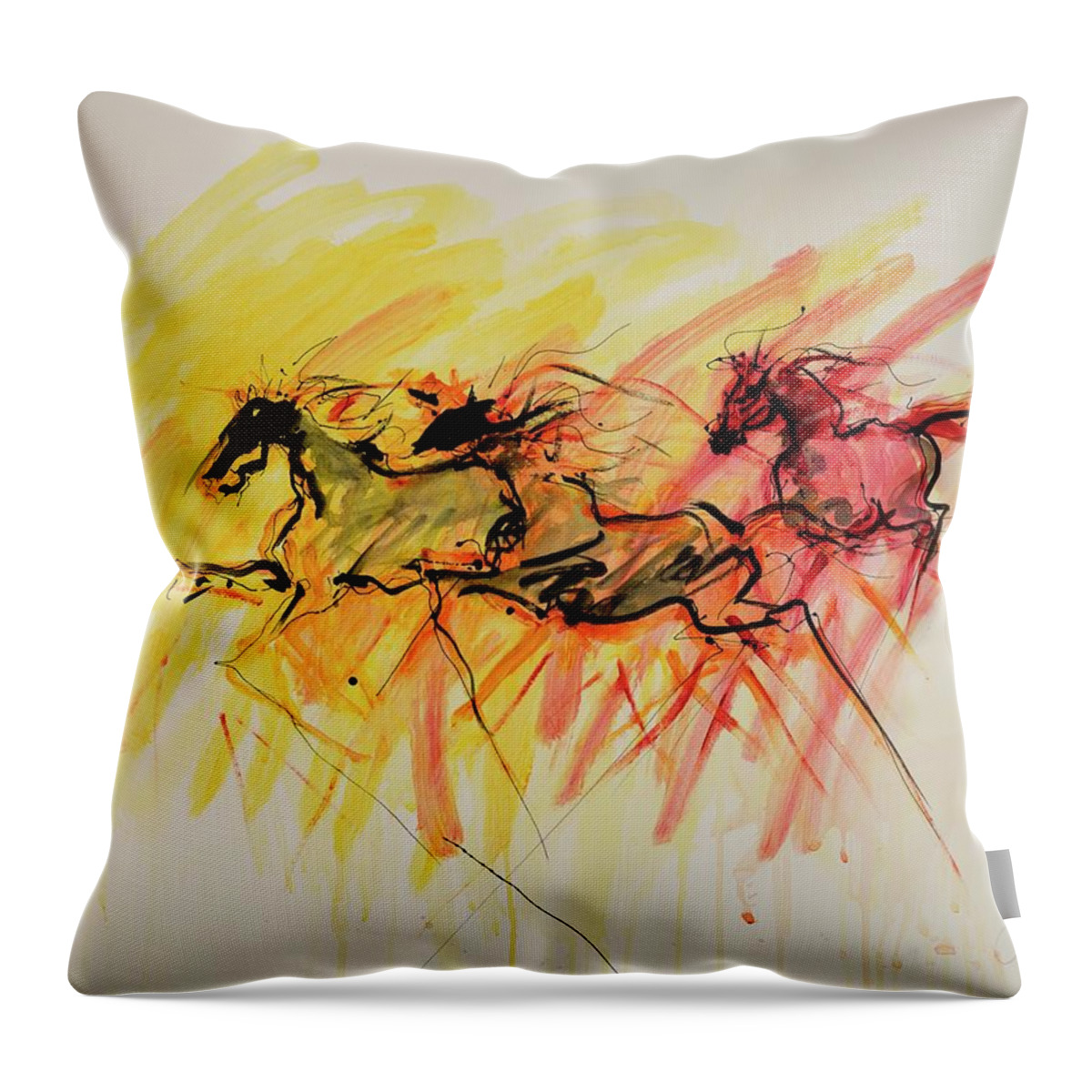 Wild Horses Throw Pillow featuring the painting Stampede Aurae by Elizabeth Parashis
