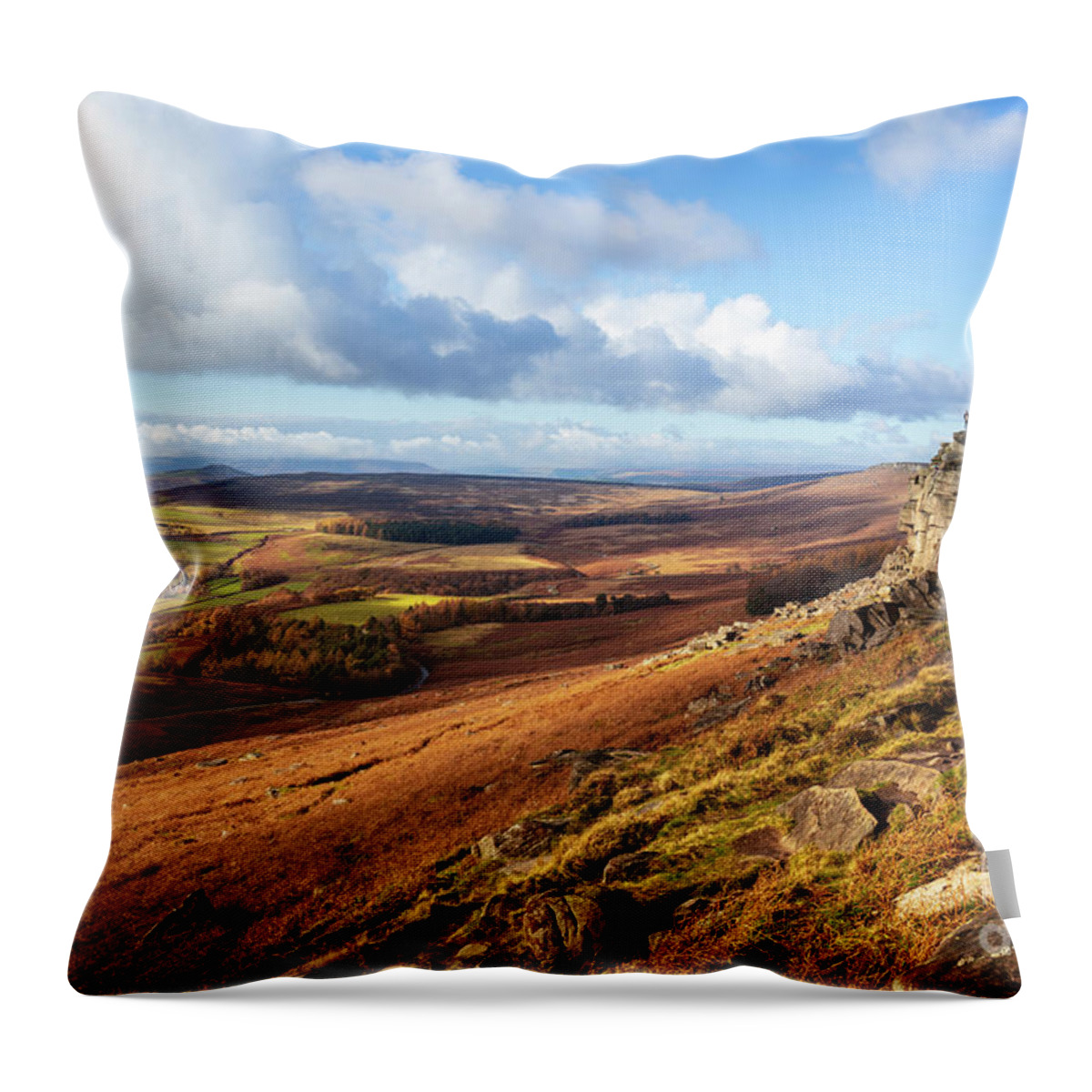 Peak District National Park Throw Pillow featuring the photograph Stanage Edge autumn, Peak District National Park, Derbyshire, England by Neale And Judith Clark