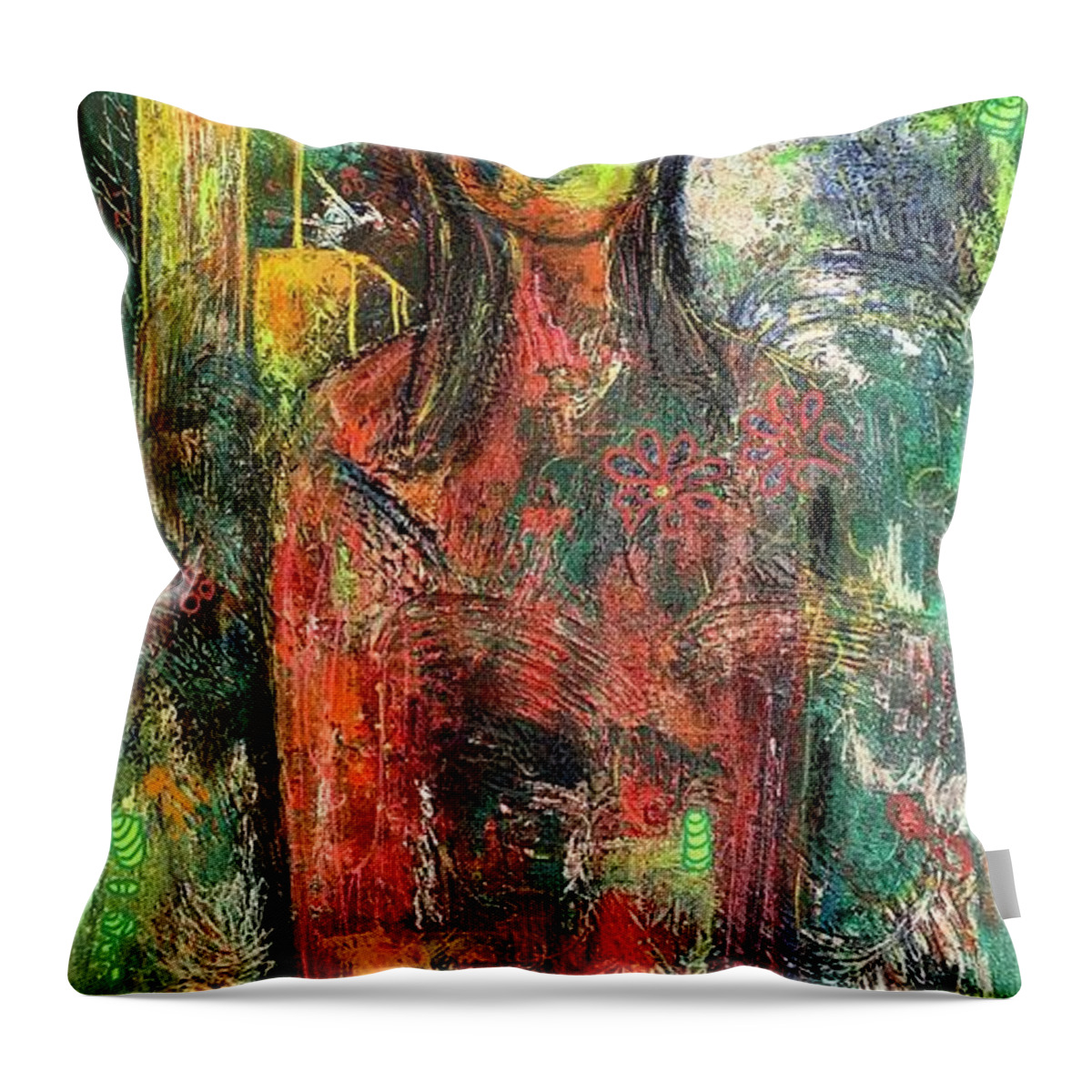 Abstract Figurative Throw Pillow featuring the painting Standing Tall by Raji Musinipally