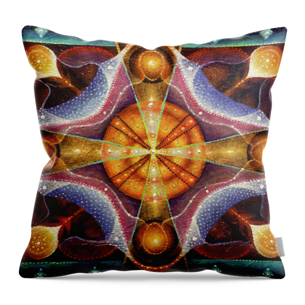 Stars Throw Pillow featuring the painting Star Council by Kevin Chasing Wolf Hutchins