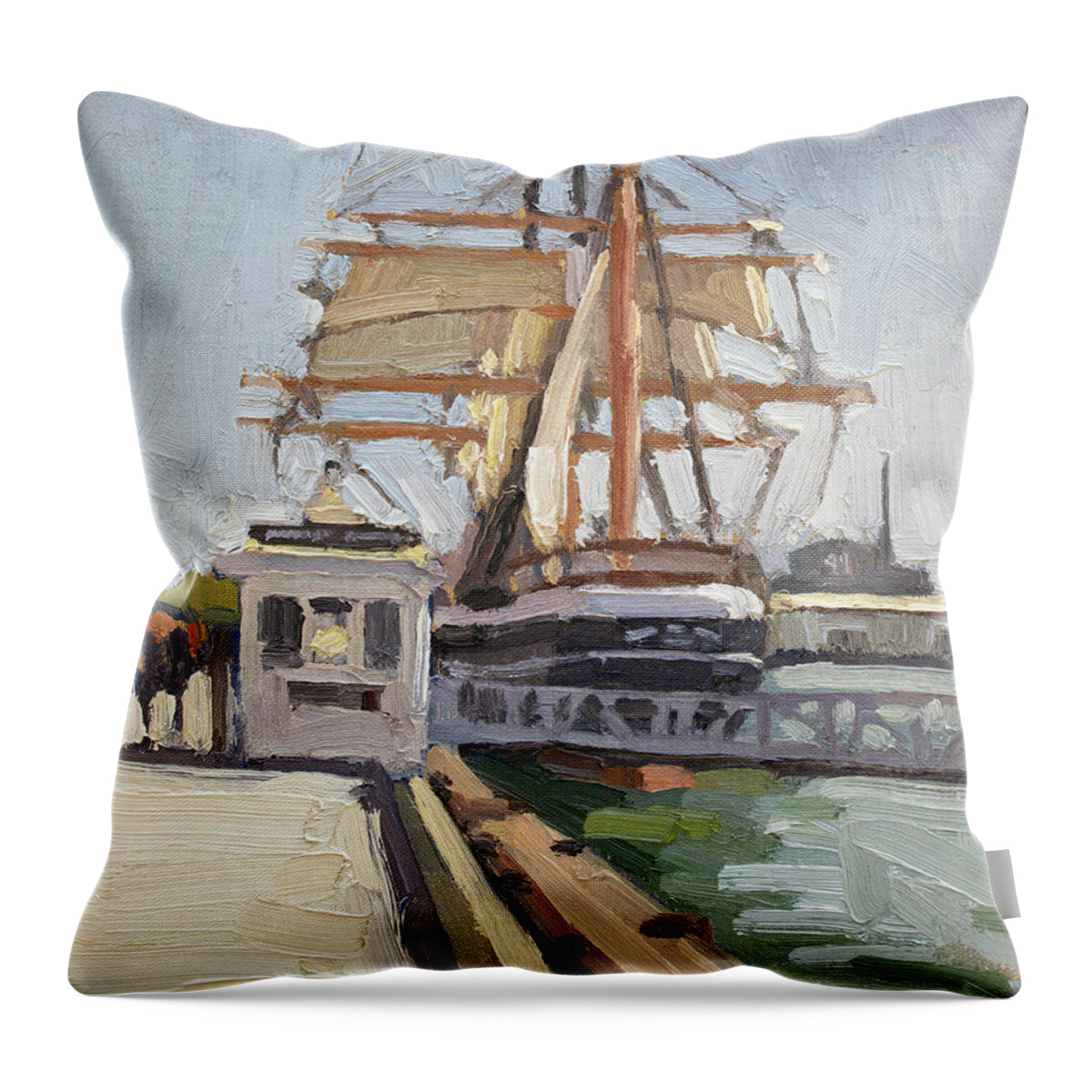 Star Of India Throw Pillow featuring the painting Star of India - Embarcadero, San Diego, California by Paul Strahm
