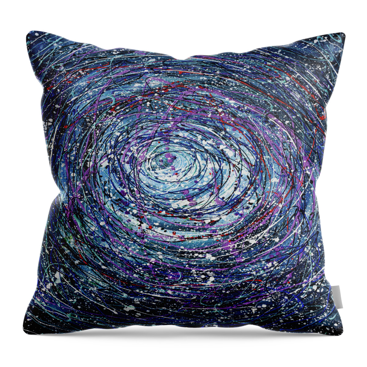 Olena Art Throw Pillow featuring the painting Star Trails Circular Abstract Pollock inspired artwork. by Lena Owens - OLena Art Vibrant Palette Knife and Graphic Design