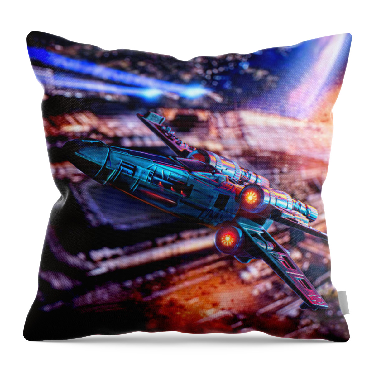 Star Wars Throw Pillow featuring the photograph Star Wars X-Wing Explosion by Ali Nasser