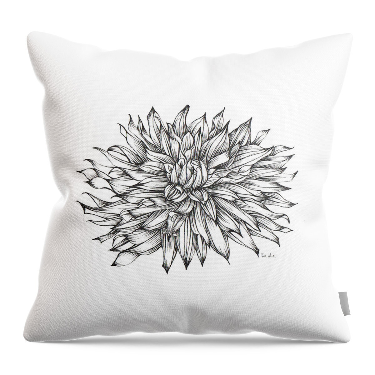 Ink Paper Drawing Illustration Dahlia Black White Throw Pillow featuring the drawing Starlight and Dahlias by Catherine Bede