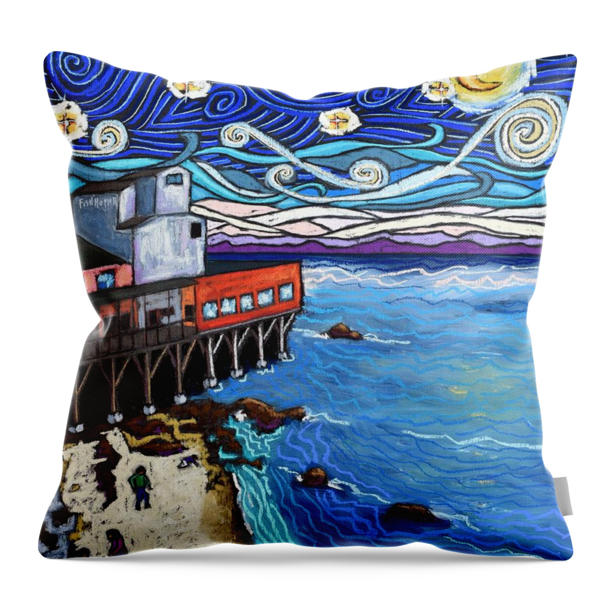 Starry Throw Pillow featuring the painting Starry Night Over Monterey Bay by David Hinds