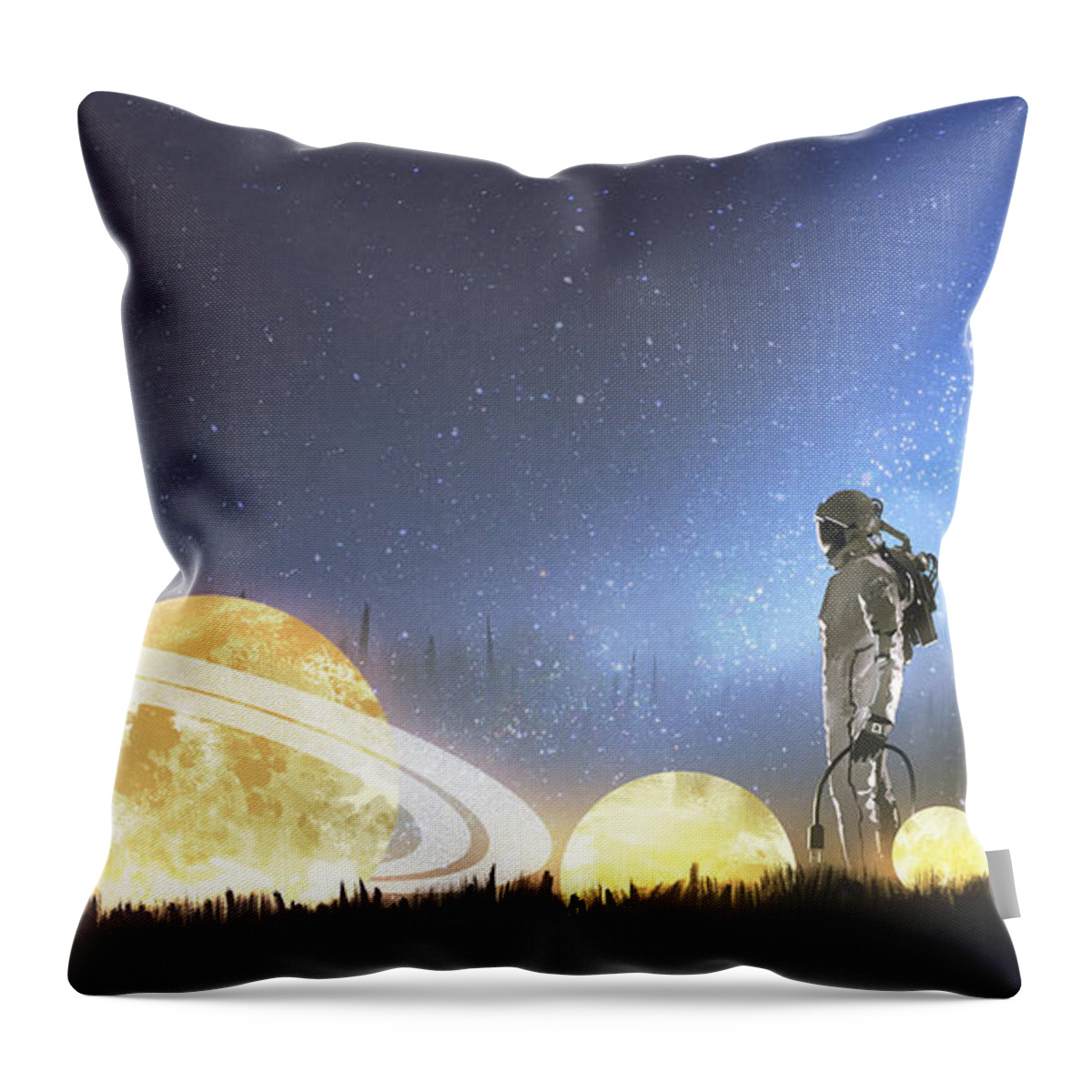 Illustration Throw Pillow featuring the painting Stars on the ground by Tithi Luadthong