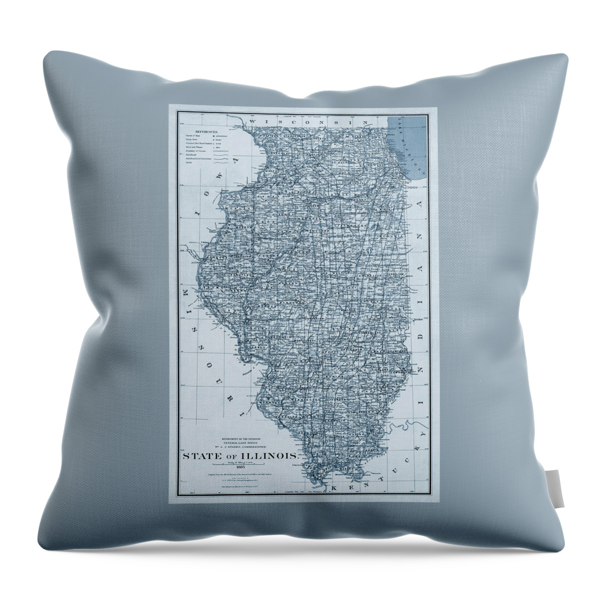 Illinois Throw Pillow featuring the photograph State of Illinois Antique Map 1885 Blue by Carol Japp