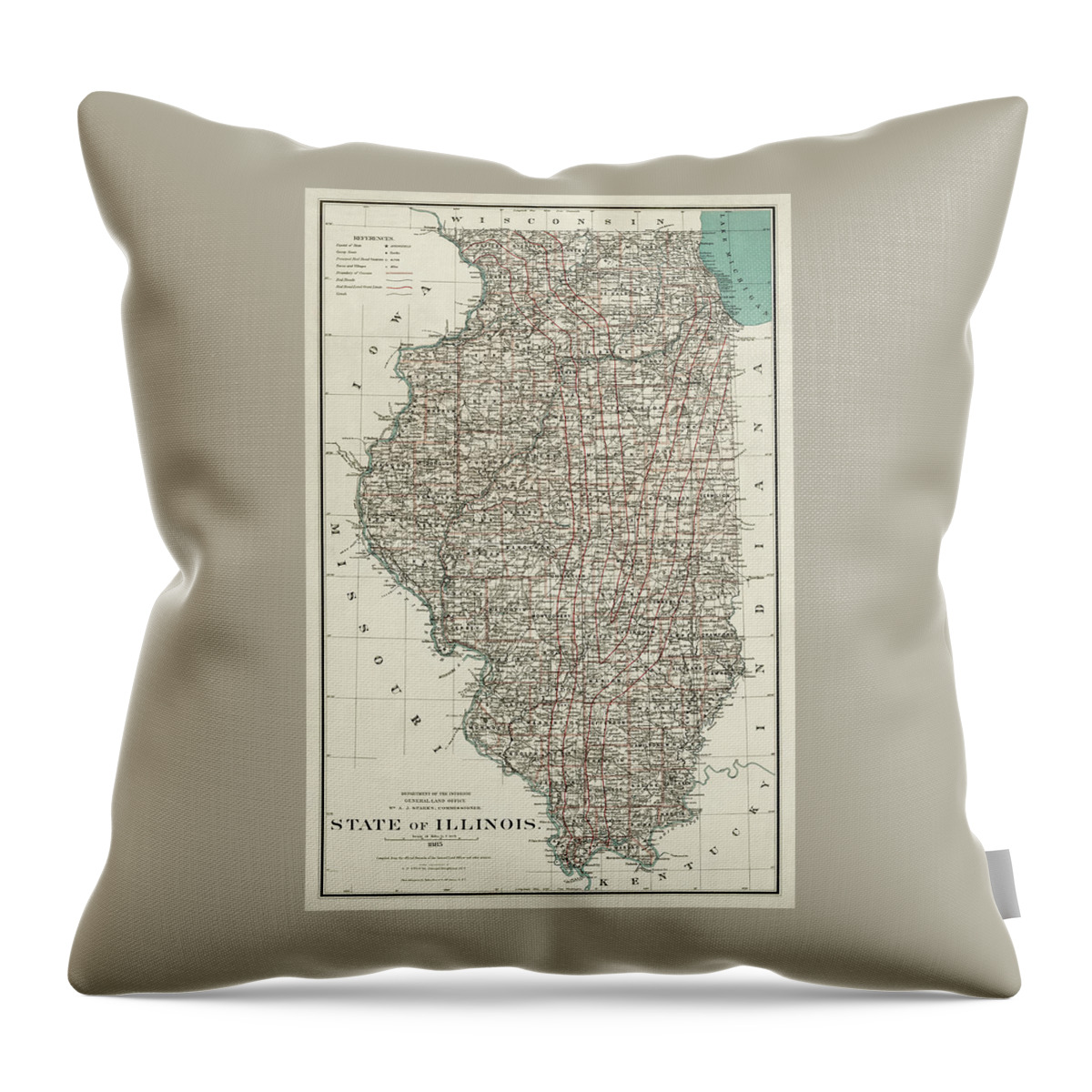 Illinois Throw Pillow featuring the photograph State of Illinois Antique Map 1885 by Carol Japp