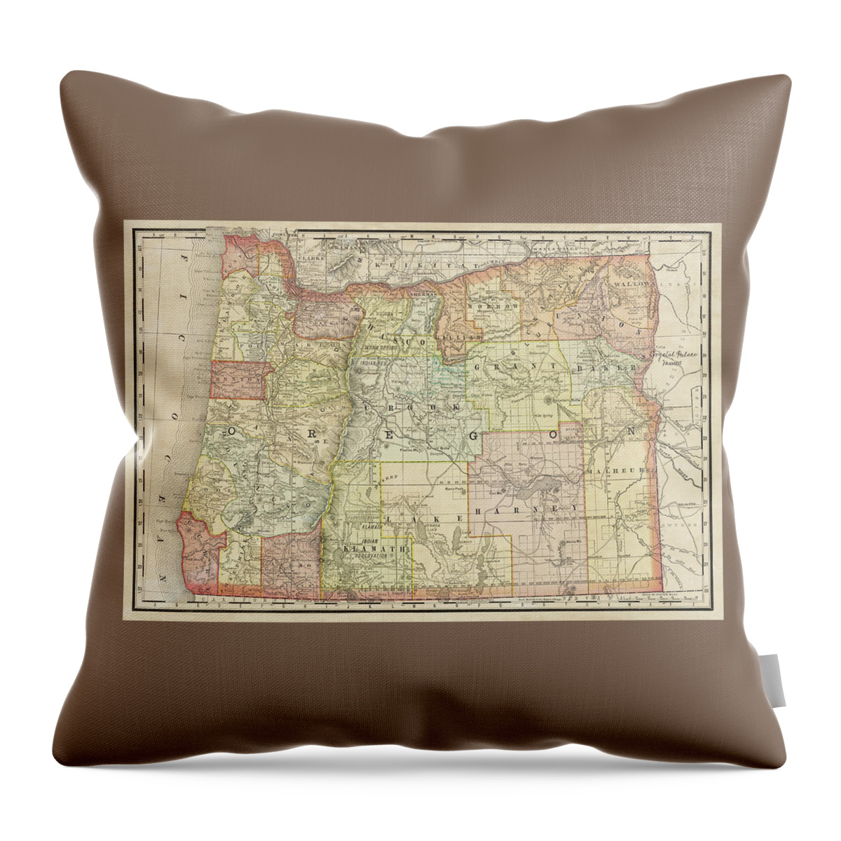 Oregon Throw Pillow featuring the photograph State of Oregon Vintage Map 1889 by Carol Japp