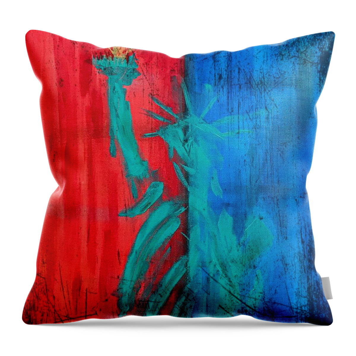 Statue Of Liberty Throw Pillow featuring the painting Lady Liberty I by Jason Nicholas