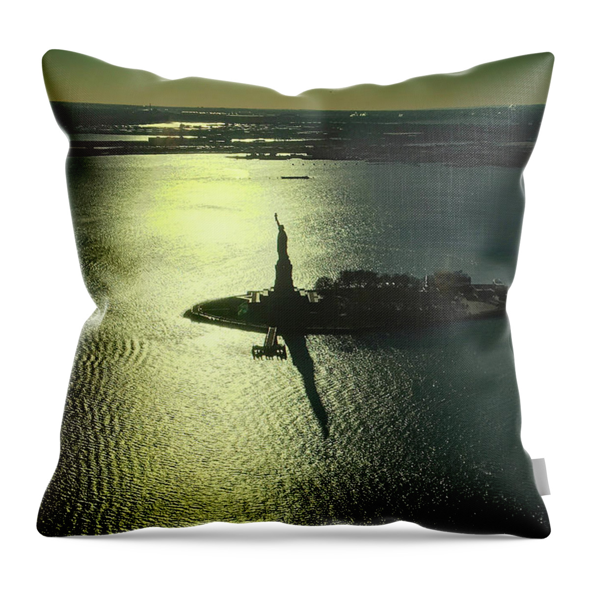 Statue Of Liberty Throw Pillow featuring the photograph Statue of Liberty Silhouette by Bill Swartwout