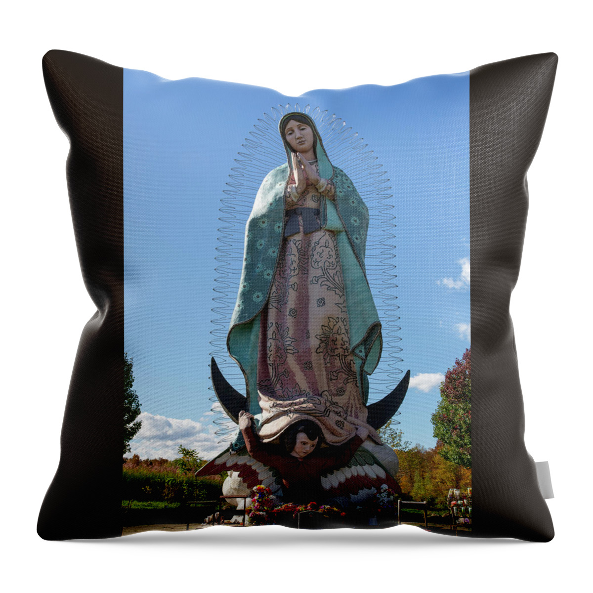 Statue Of Our Lady Of Guadalupe Throw Pillow featuring the photograph Statue Of Our Lady Of Guadalupe by Dale Kincaid