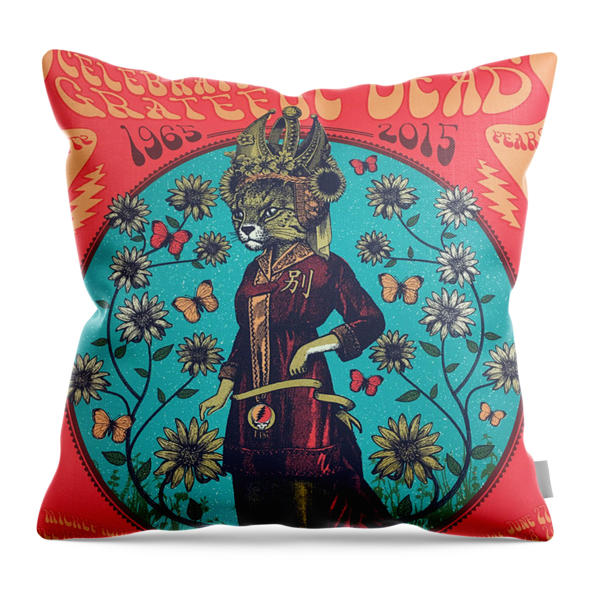 Grateful Dead Throw Pillow featuring the digital art Status Serigraph Grateful Dead Santa Clara Poster China Cat 2015 by Sophie Locke