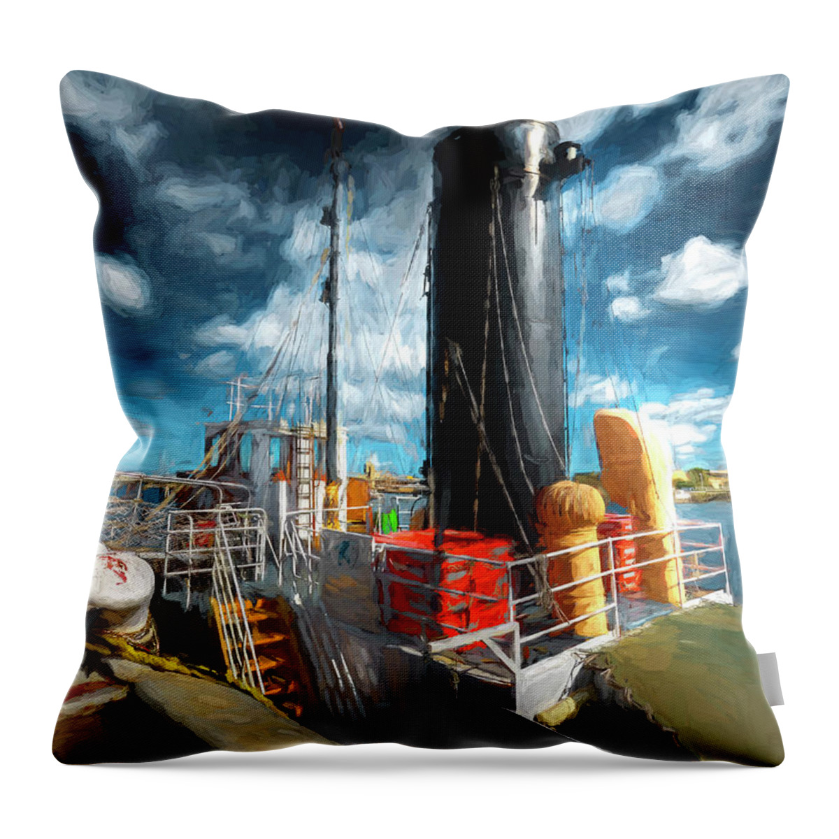 Boat Throw Pillow featuring the digital art Steam Driven by Wayne Sherriff