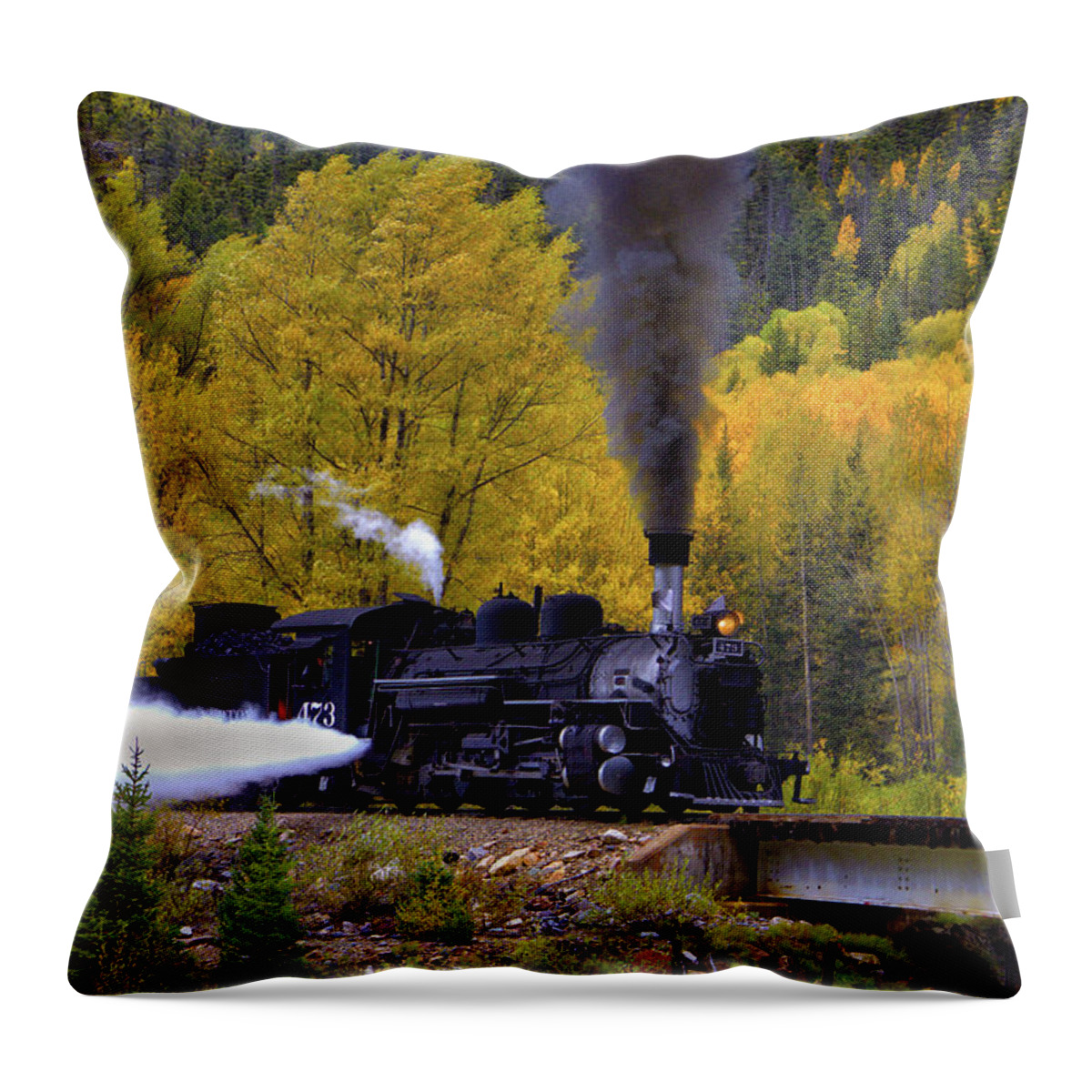 Steam Engine Throw Pillow featuring the photograph Steam Engine by Bob Falcone