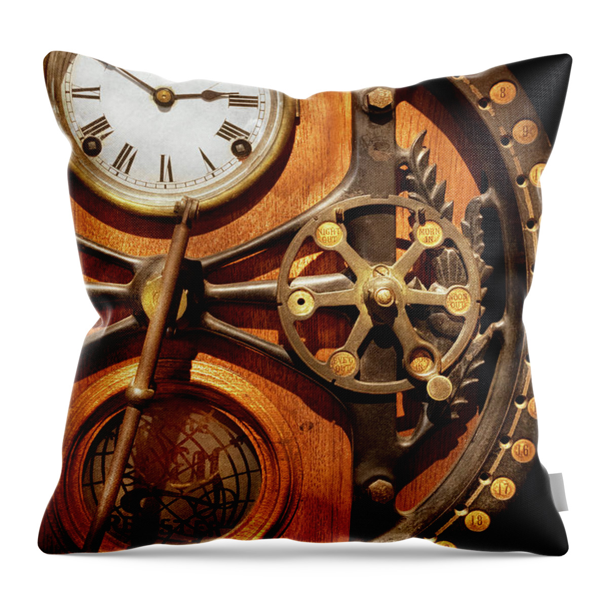 Steampunk Art Throw Pillow featuring the photograph Steampunk - Clock - The dial recorder by Mike Savad