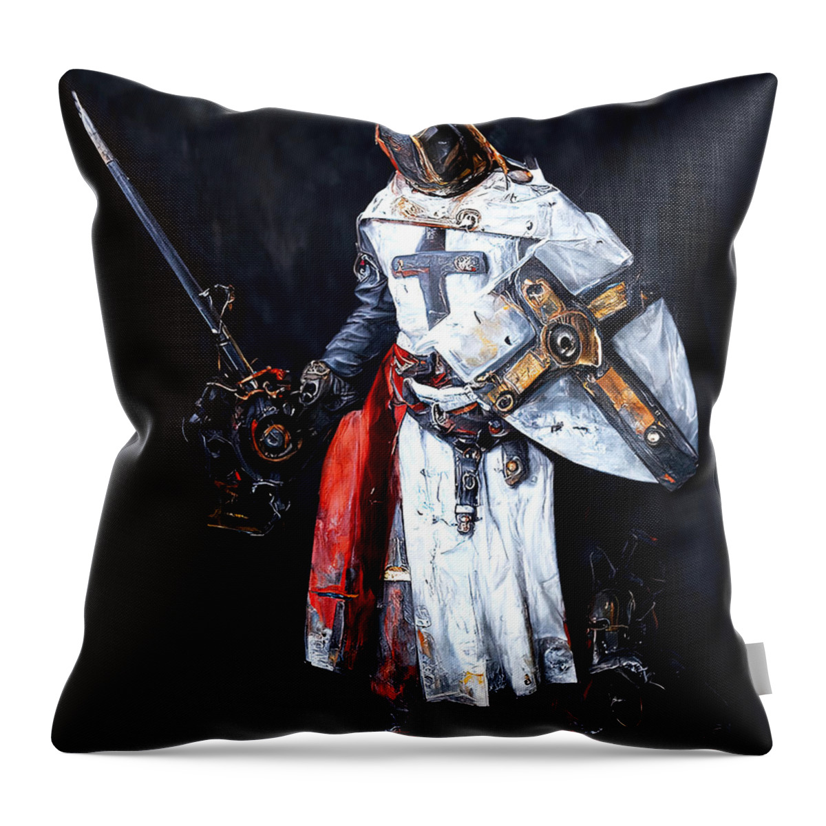 Steampunk Throw Pillow featuring the painting Steampunk Crusader Warrior by AM FineArtPrints
