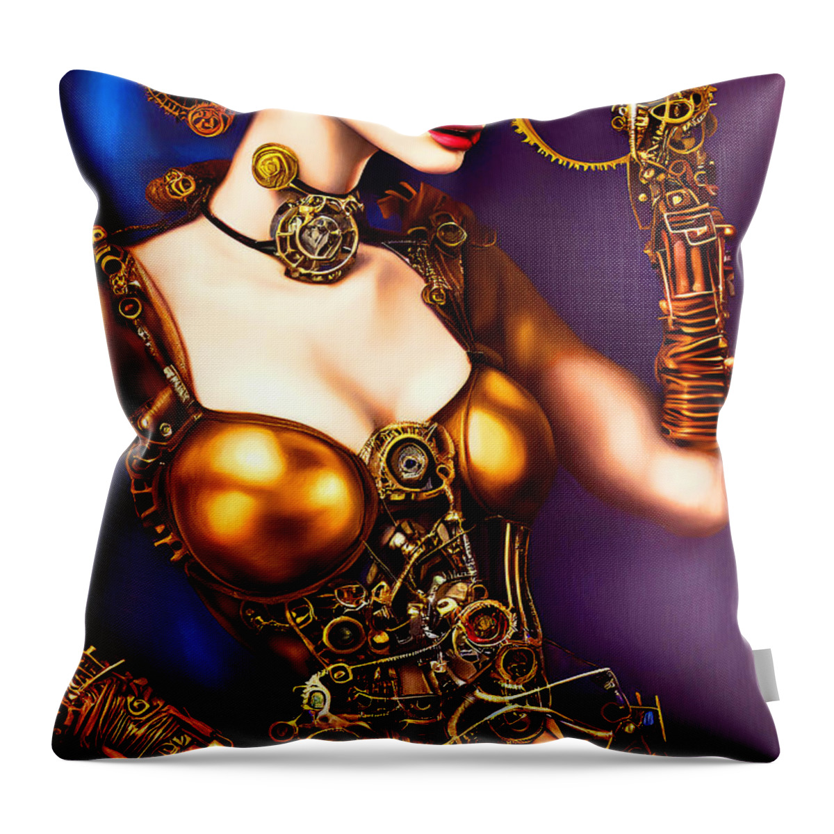 Wingsdomain Throw Pillow featuring the mixed media Steampunk Fantasy 20221110a by Wingsdomain Art and Photography