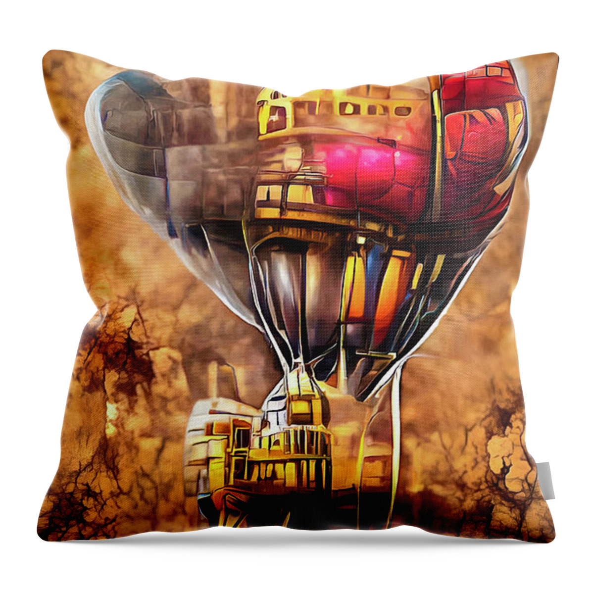 Steampunk Throw Pillow featuring the digital art Steampunk Transportation 01 Hot-Air Balloon by Matthias Hauser