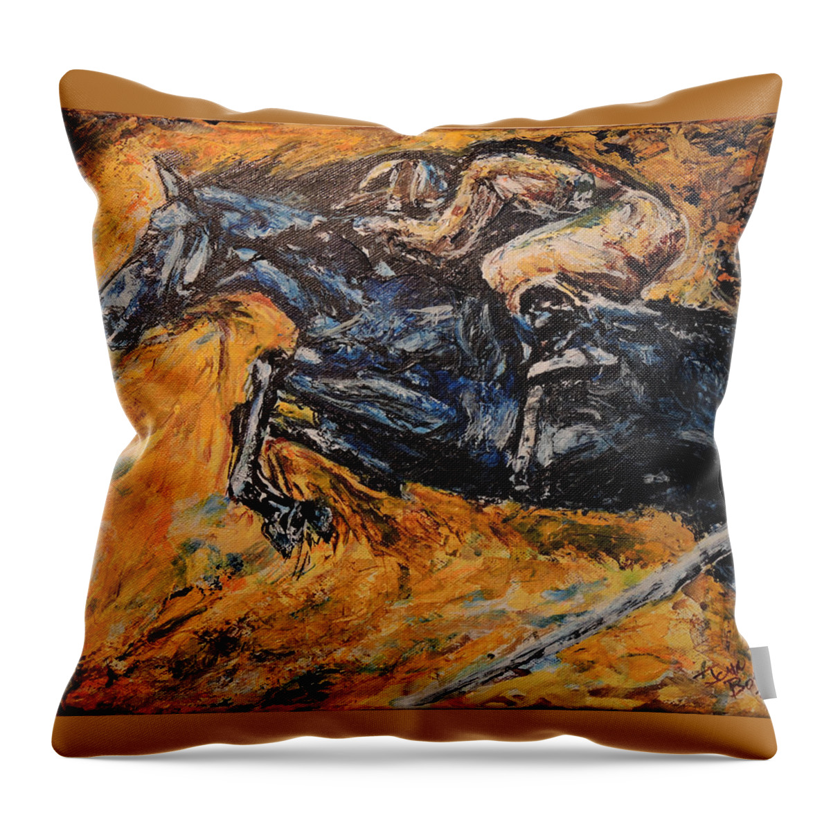 Steeplechase Throw Pillow featuring the painting Steeplechase by John Bohn