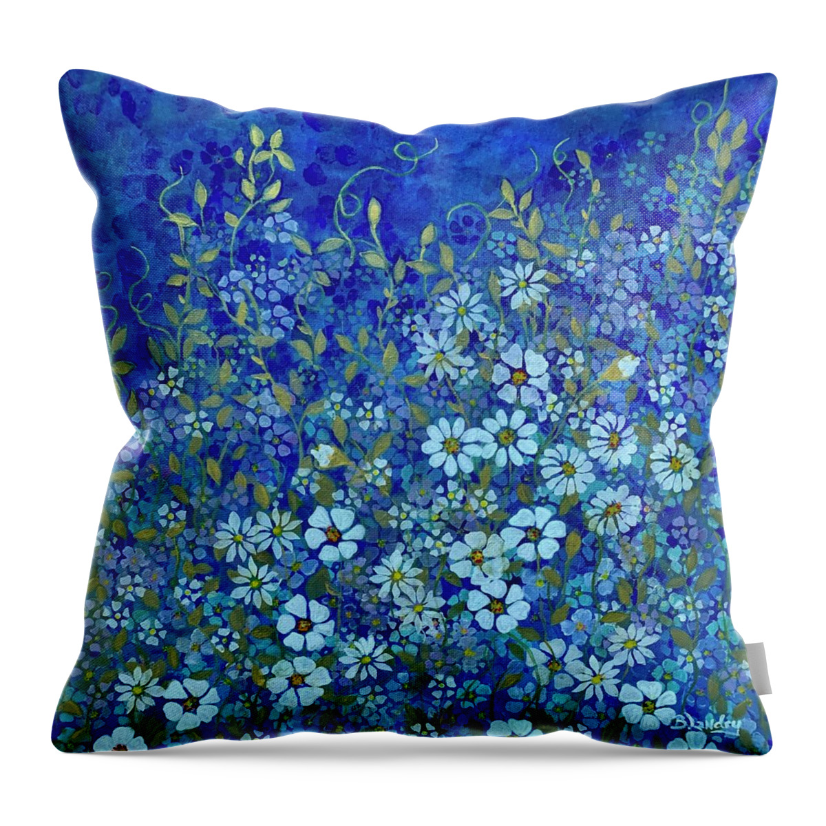 Stencil Throw Pillow featuring the painting Stencil Me Blue by Barbara Landry