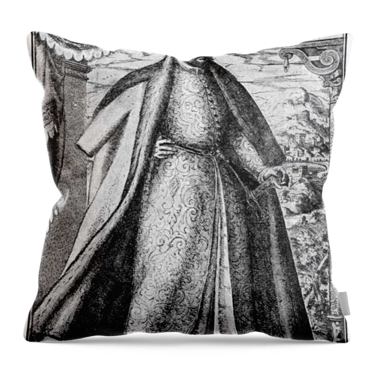 1576 Throw Pillow featuring the drawing Stephen Bathory by Jost Amman