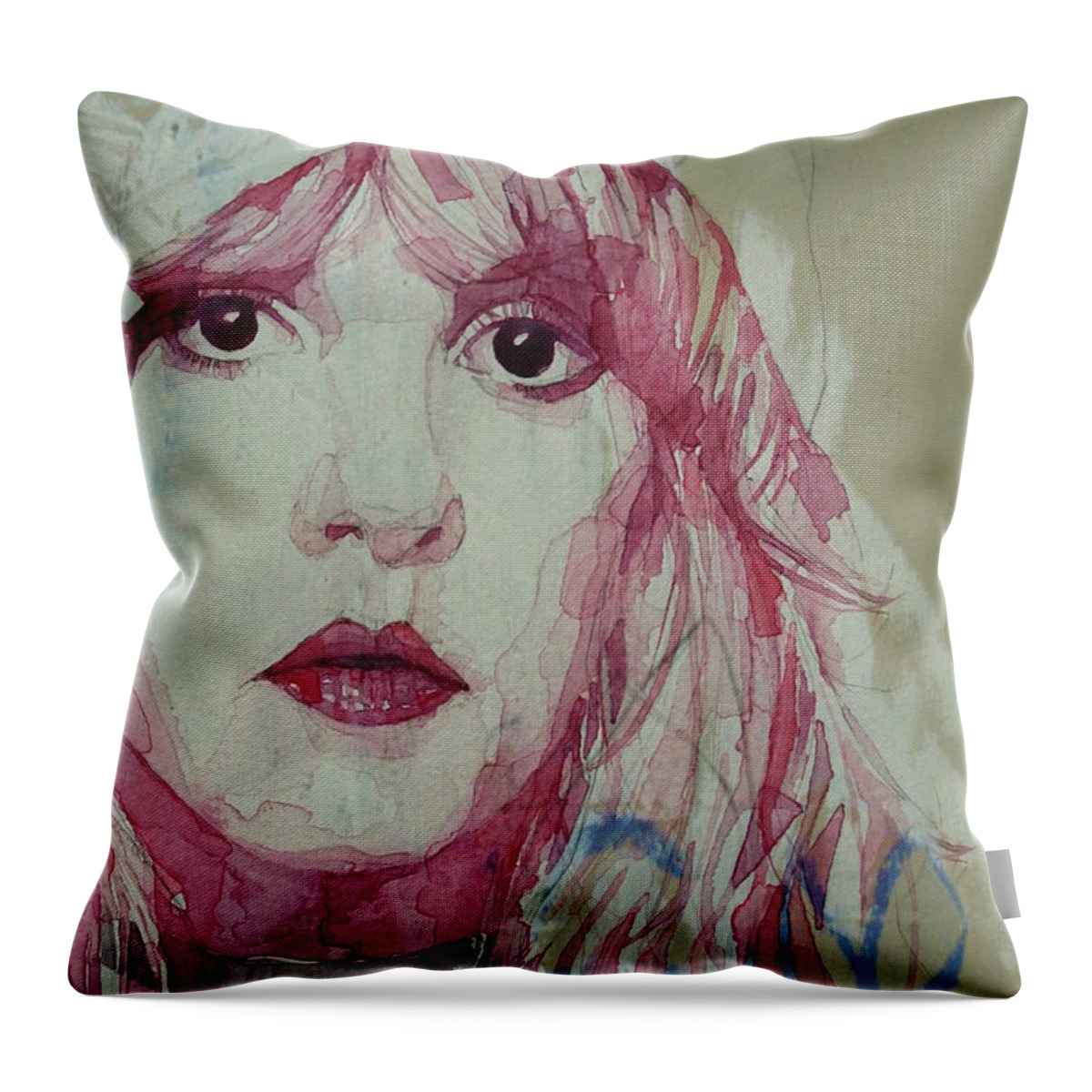 Fleetwood Mac Throw Pillow featuring the painting Stevie Nicks - Fleetwood Mac - Gypsy - Large by Paul Lovering