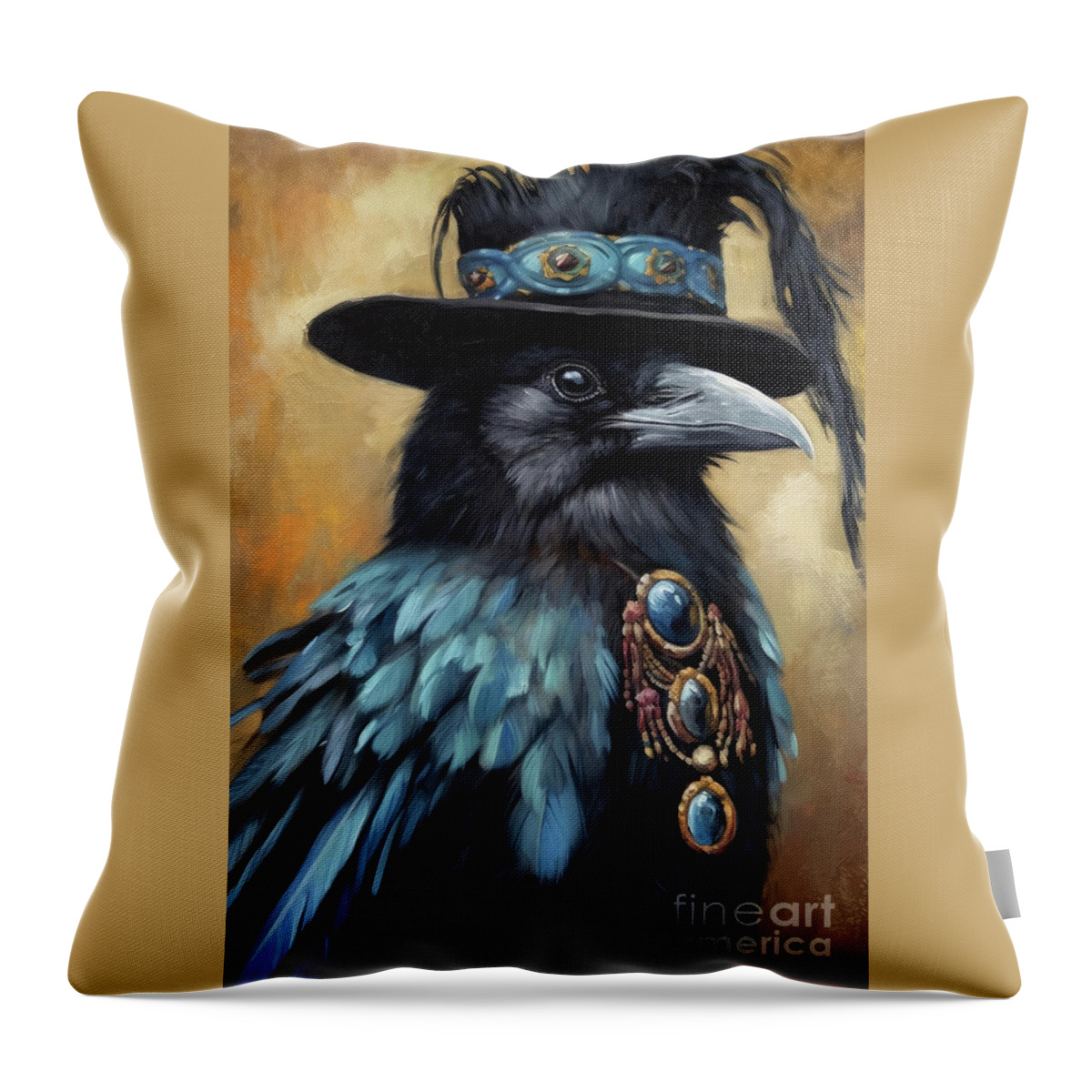 Raven Throw Pillow featuring the painting Stevie Ray Raven by Tina LeCour