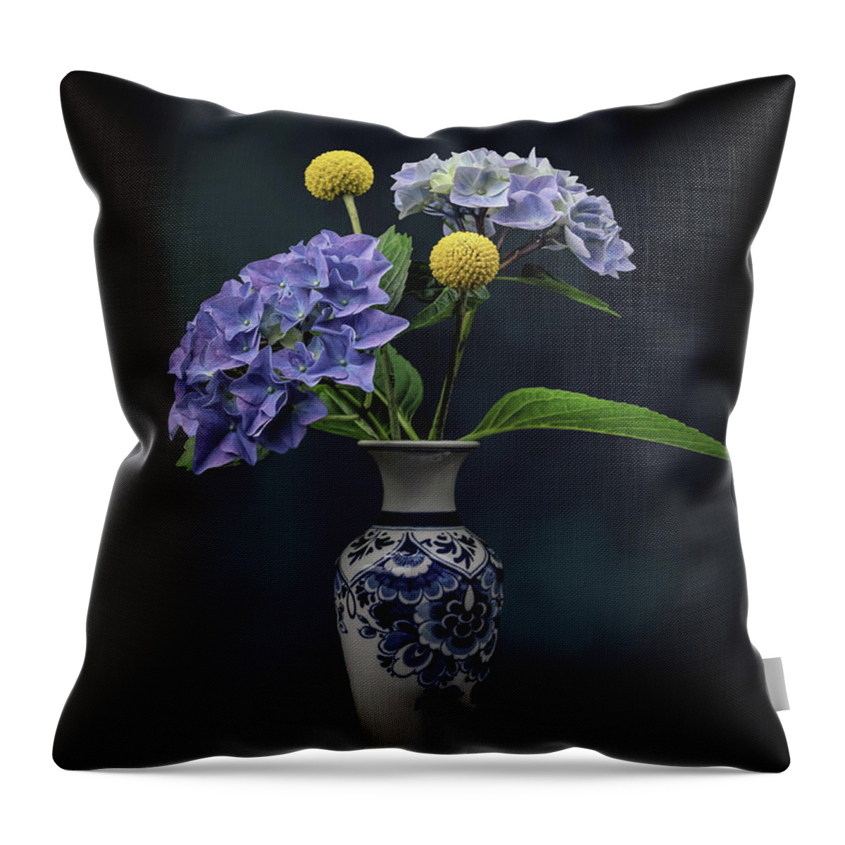 Still Life Throw Pillow featuring the digital art Still life blue and yellow by Marjolein Van Middelkoop