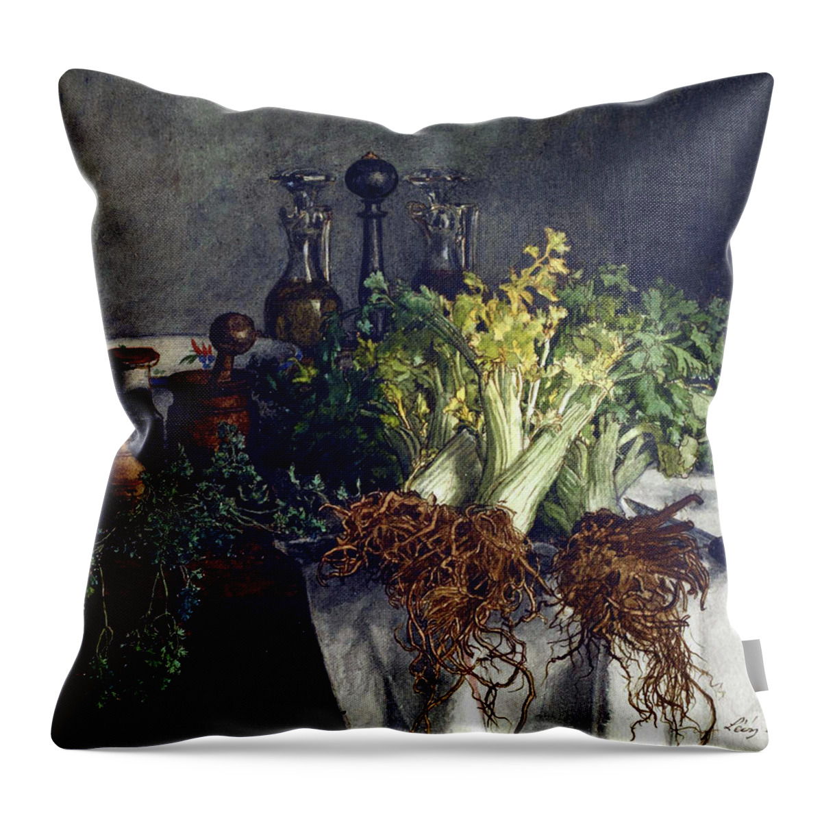  Still Life Throw Pillow featuring the painting Still Life on Kitchen by Long Shot