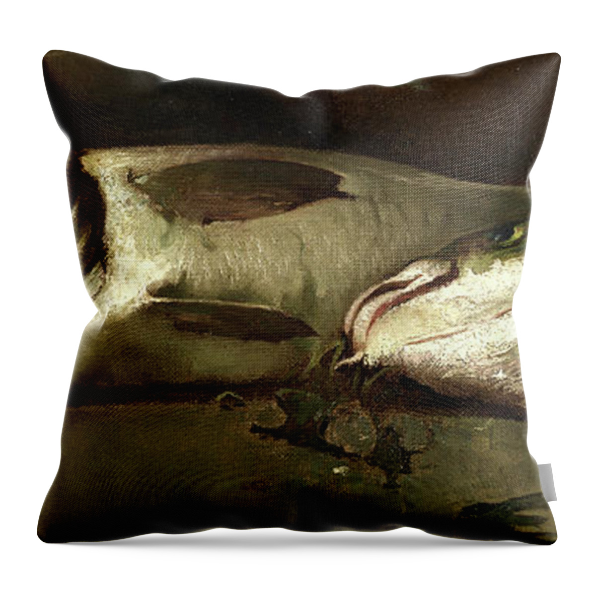 Emil Carlsen Throw Pillow featuring the painting Still Life with Fish, 1894 by Emil Carlsen