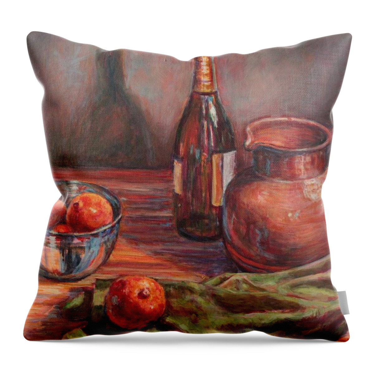 Still Life On Table Setting Throw Pillow featuring the painting Still Life With Oranges by Veronica Cassell vaz