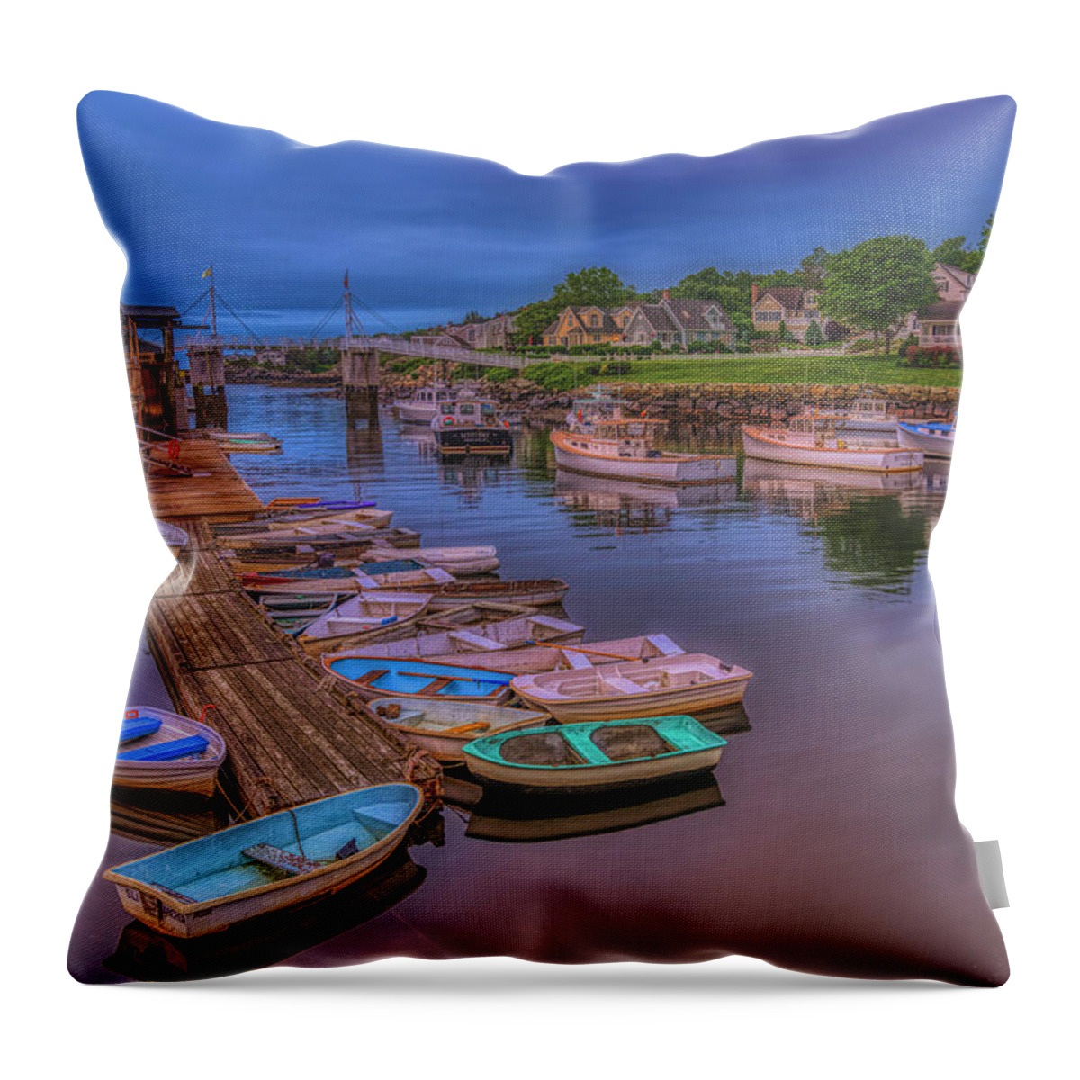Perkins Cove Throw Pillow featuring the photograph Stillness in Perkins Cove by Penny Polakoff