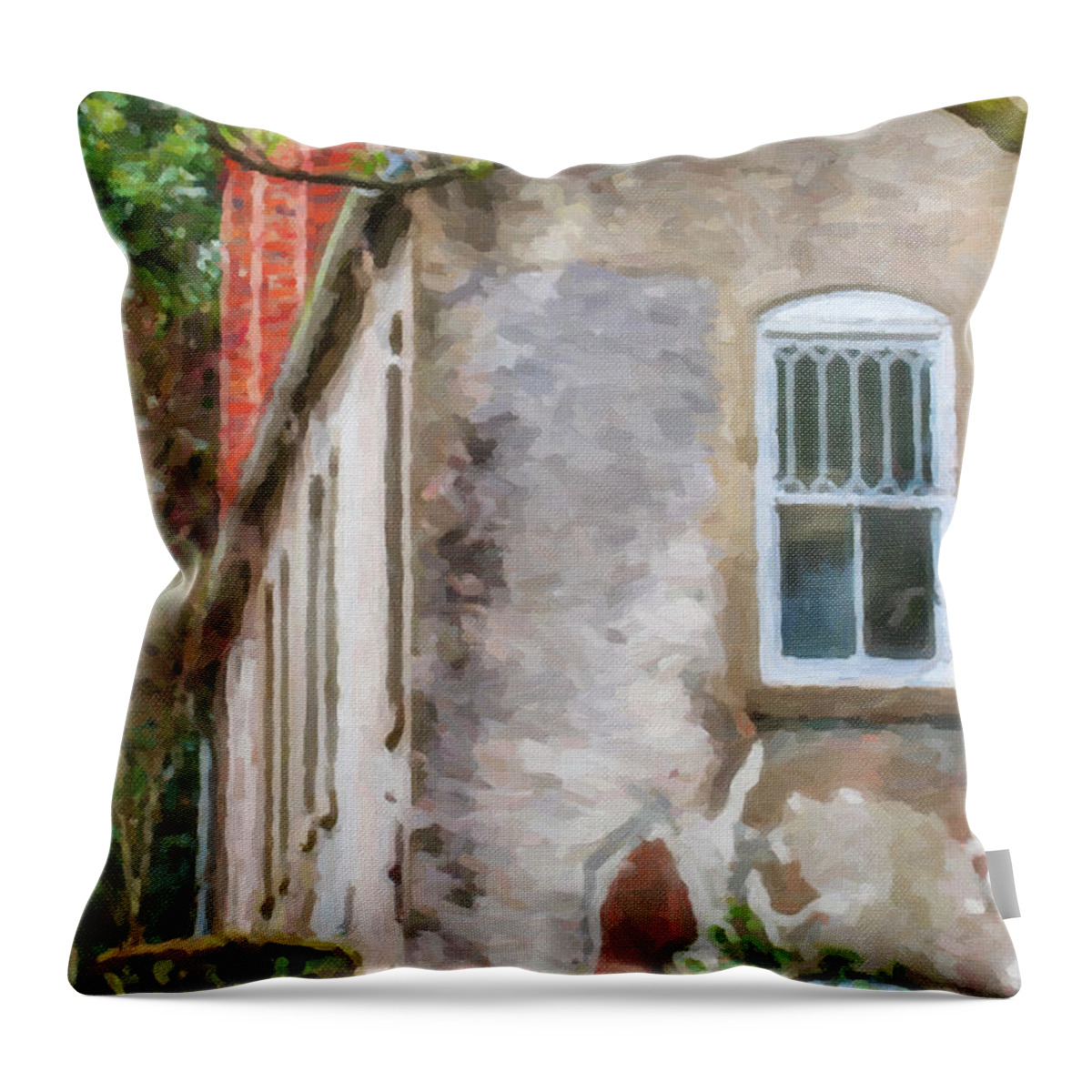 Stone Cottage Throw Pillow featuring the digital art Stone Cottage by Dale Powell
