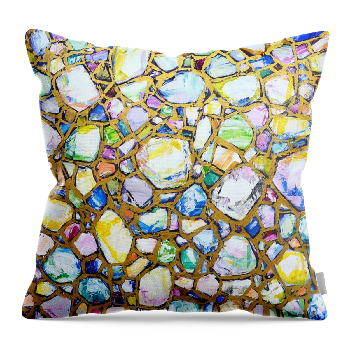 Stones Throw Pillow featuring the painting Stones in gold. by Iryna Kastsova