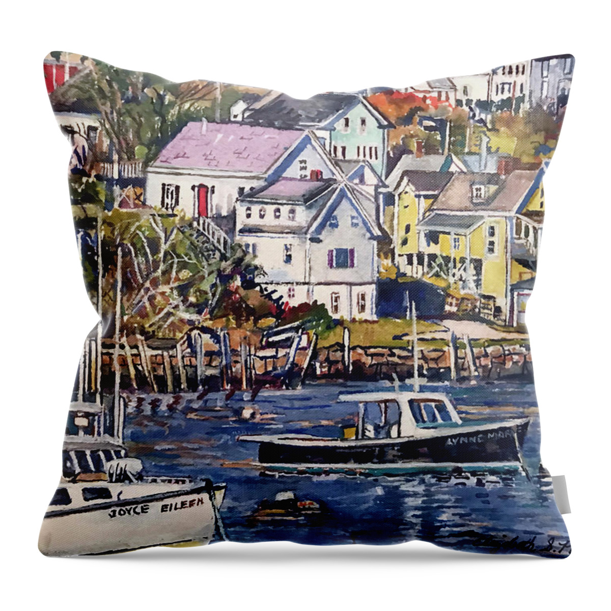 Maine Throw Pillow featuring the painting Stonington by Elizabeth Palmer