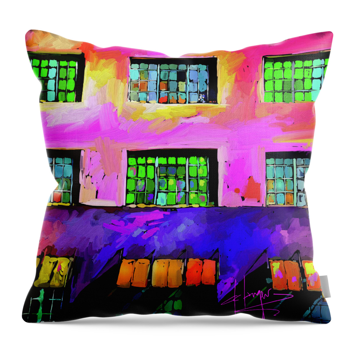 San Diego Throw Pillow featuring the painting Storage Building On 6th Ave by DC Langer