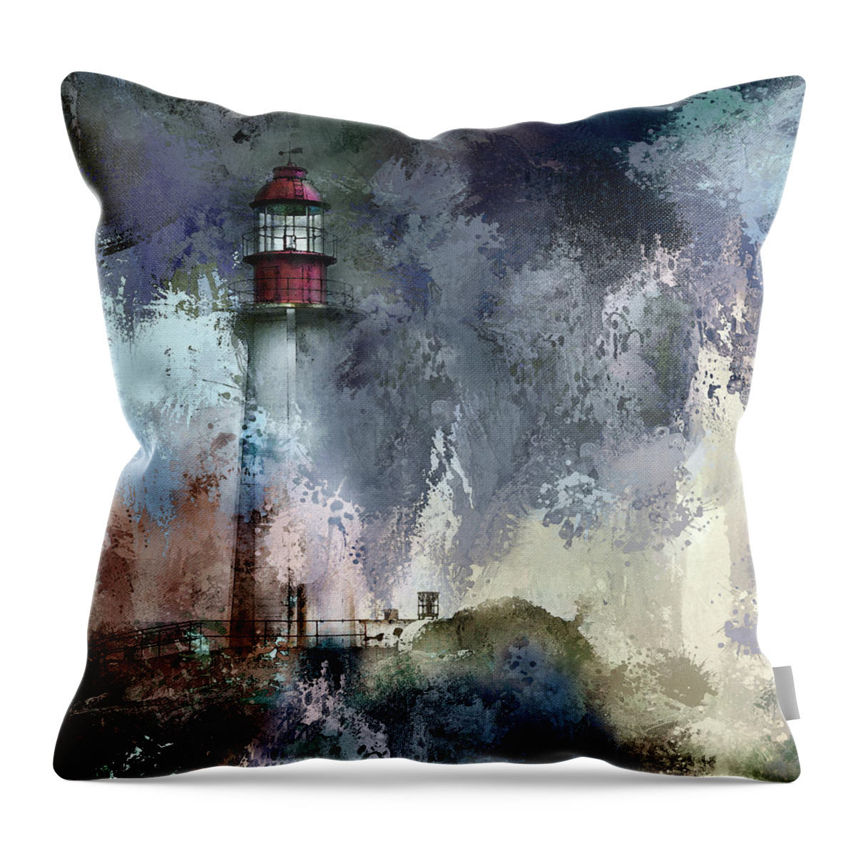 Lighthouse Throw Pillow featuring the photograph Storm At Point Atkinson Lighthouse by Theresa Tahara