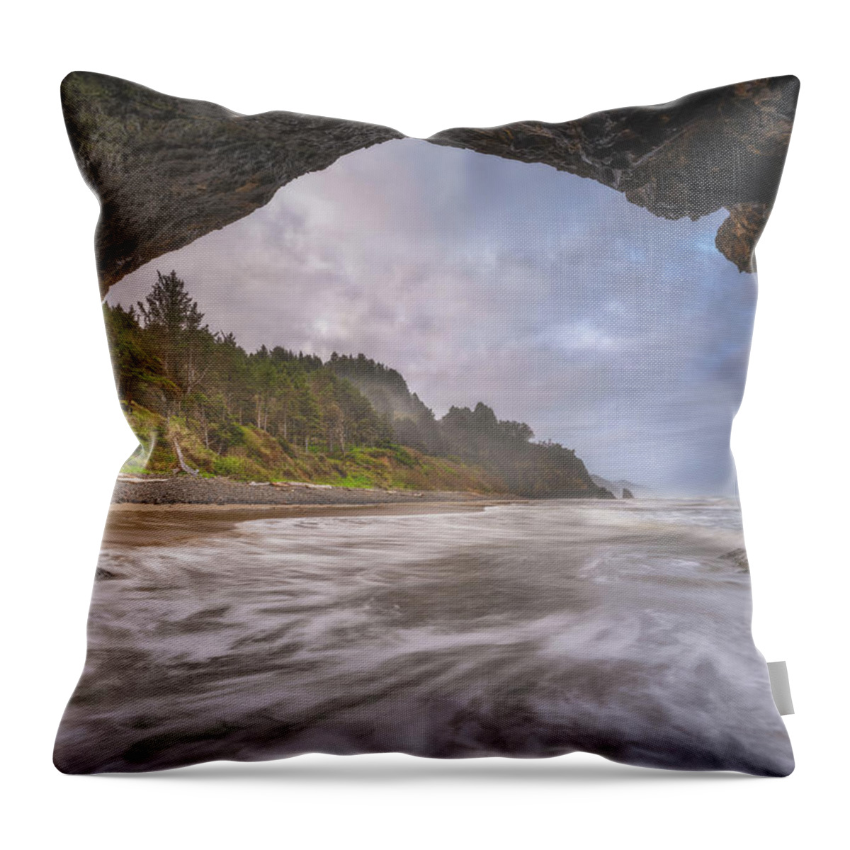 Oregon Throw Pillow featuring the photograph Storm in the Cave by Darren White