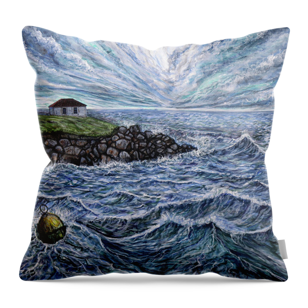 Seascape Throw Pillow featuring the painting Stormy Point Judith by Matthew Stuart