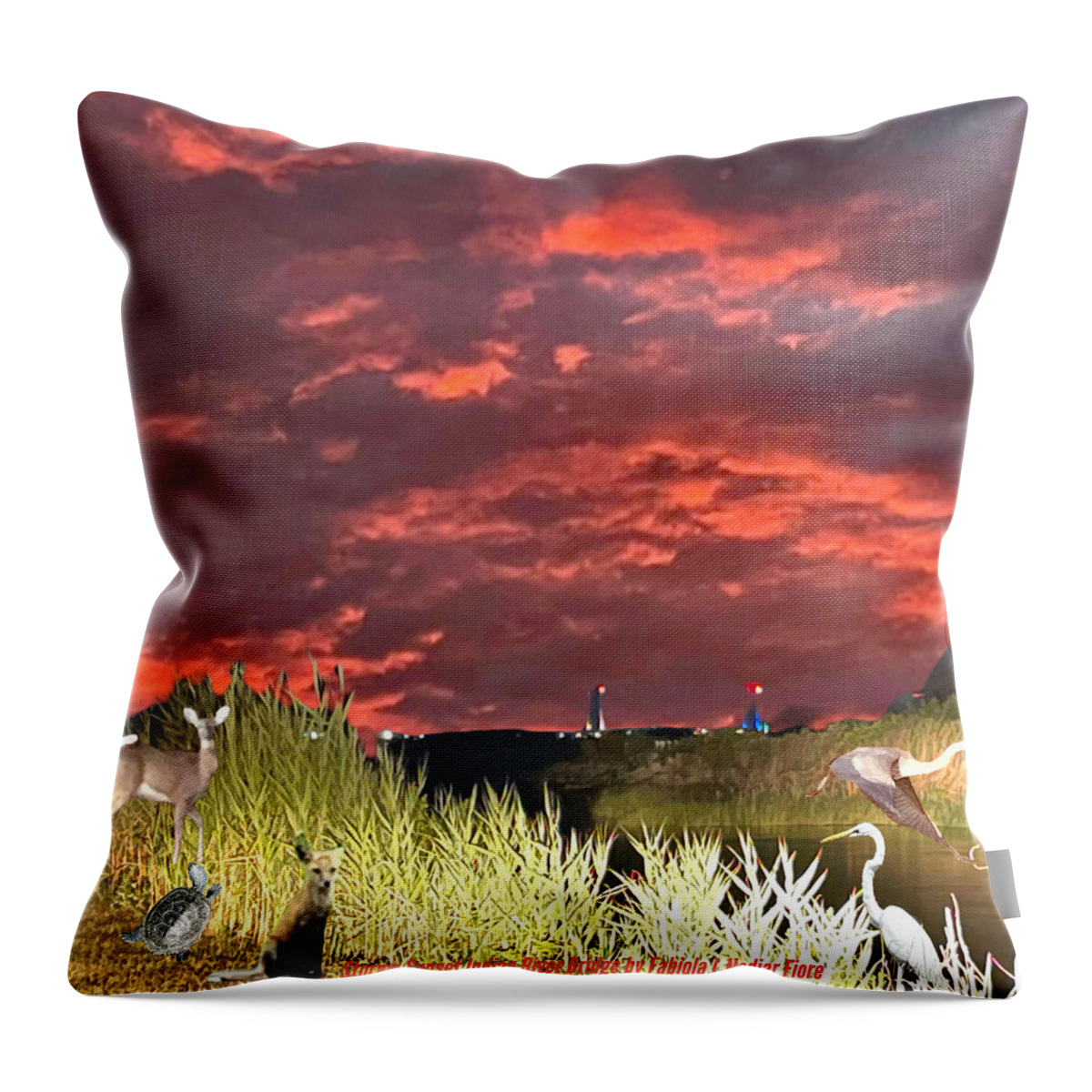 Stormy Throw Pillow featuring the photograph Stormy Sunset Indian River Bridge by Fabiola L Nadjar Fiore